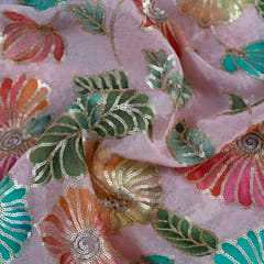Pink Color Chinon Chiffon Embroidery With Digital Print