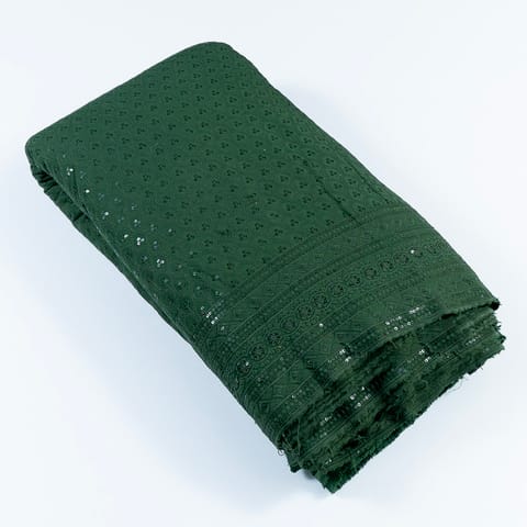 Bottle Green Color Rayon Chikan Embroidery