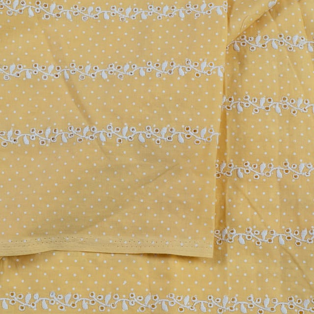 Yellow Cotton Chikan Embroidery (2.3 Meter Cut Piece )