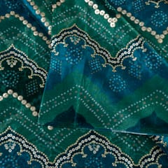 Firozi Color Chinon Chiffon Print With Embroidery (90 CM Cut Piece )