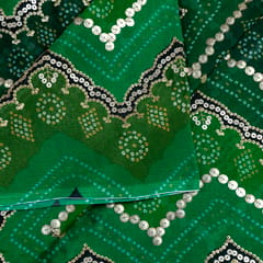 Green Color Chinon Chiffon Print With Embroidery