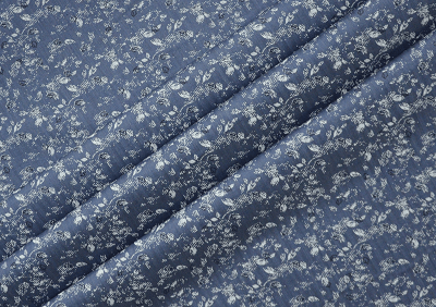 Floral Print On Light Blue Textured Denim Imported Printed Cotton