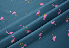 Pink Flamingo Print On Teal Blue Imported Printed Cotton