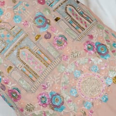 Peach Georgette Thread With Sequins Embroidery