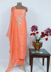 Cotton Print With Embroidered Suit With Printed Chiffon Dupatta And Printed Cotton Bottom