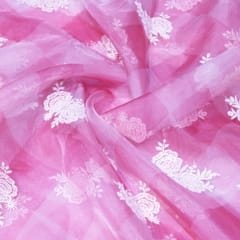 Pink Colour Organza Thread Embroidery