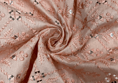 Light Pink Floral Dyed Embroidered Russian Silk