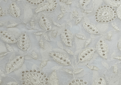 White Leaves Embroidered Dyeable Georgette