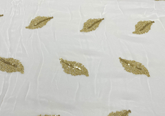 White Golden Leaves Embroidered Dyeable Georgette