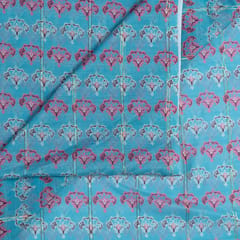 Blue Muslin Zari Strips With Digital Print(1.3 Meter Cut Piece)