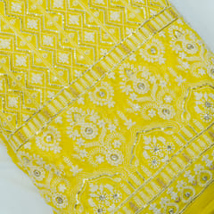 Yellow Georgette Thread Sequins Embroidery
