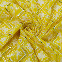 Yellow Georgette Thread Sequins Embroidery
