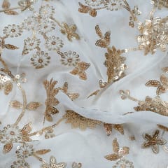 White Dyeable Georgette Thread Sequins Embroidery