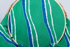 Green Color Pure Muslin with white stripes Print