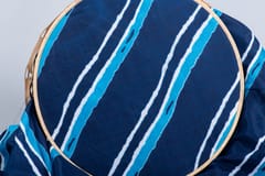 Blue  Color Pure Muslin with white stripes Print