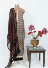 Black Cotton Ajrakh Printed Suit With Printed Chiffon Dupatta And Cotton Bottom