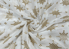 White Golden Geometric Embroidered Dyeable Georgette