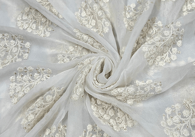 White Flowers Embroidered Dyeable Georgette