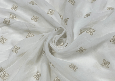 White Golden Floral Embroidered Dyeable Georgette
