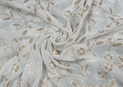 2m White Floral Embroidered Dyeable Georgette