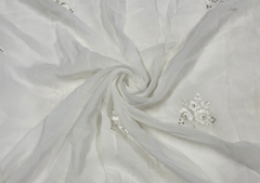 White Floral Motifs Embroidered Dyeable Georgette