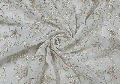 White Golden Floral Embroidered Dyeable Georgette