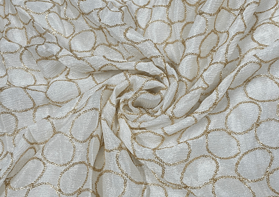 White Geometric Dyeable Embroidered Chiffon (4mtr piece)