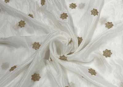 White Golden Stars Dyeable Embroidered Chiffon