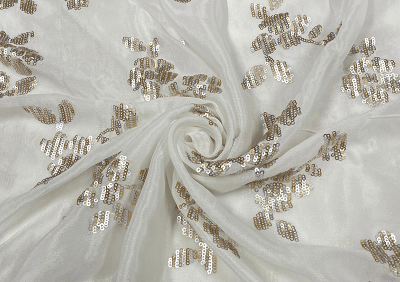 White Sequins Floral Dyeable Embroidered Chiffon