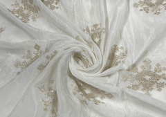 White Geometric Motifs Dyeable Embroidered Chiffon