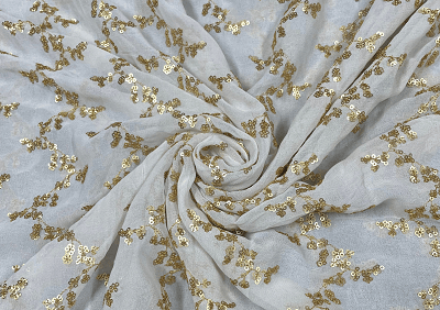 White Floral Geometric Dyeable Embroidered Chiffon (3mtr Piece)