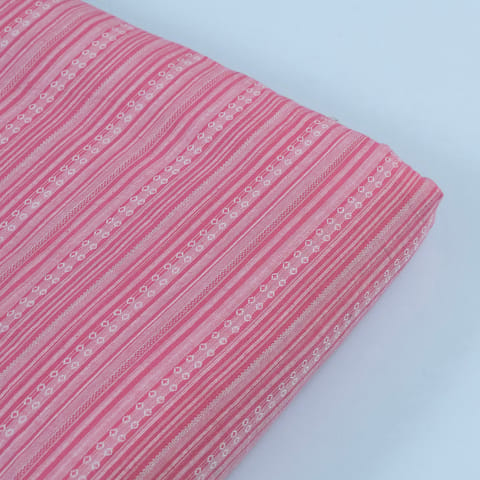 Pink Cotton Lino Dobby Strips