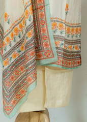 Cream Color Voil Printed kurta And Dupatta With Plain Pant