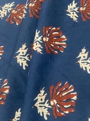 Blue colored cotton  fabric with red abstract lotuses print