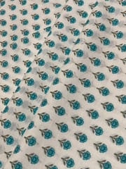 White cotton  fabric with small blue tulips print