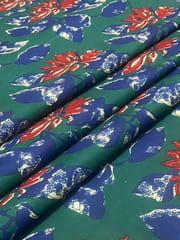 Green  colored cotton fabric with  flowers print