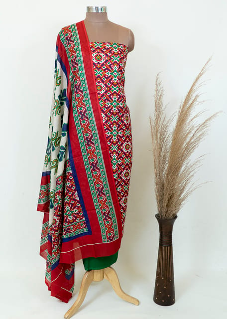 Cotton Patola Printed Suit Set With Printed Cotton Dupatta And Cotton Bottom