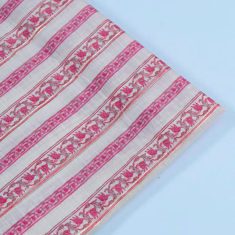 Cream Muslin Zari Strips Digital Print