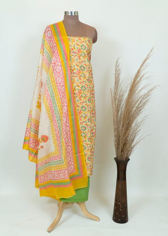 Yellow Color Cotton Print Shirt With Cotton Bottom And Cotton Printed Dupatta