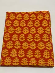 Red Cotton Fabric with yellow leaves