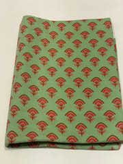 Green cotton fabric with red flowers