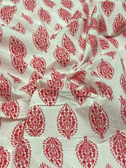 White cotton fabric with red flowers