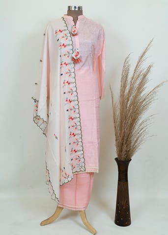 Pink Cotton Print Shirt With Cotton Bottom And Cotton Print Dupatta
