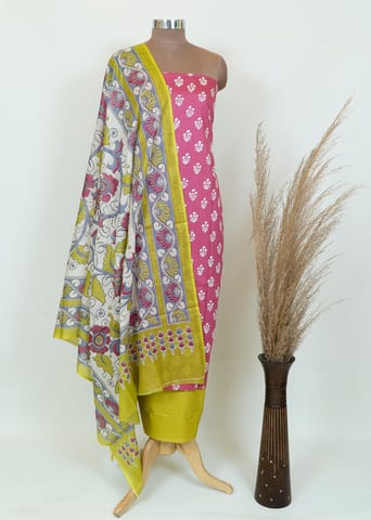 Pink Color Cotton Print Shirt With Cotton Bottom And Cotton Printed Dupatta