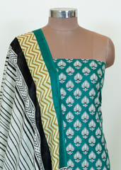 Green Color Cotton Print Shirt With Cotton Bottom And Cotton Printed Dupatta