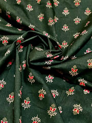 Black cotton fabric with red and golden flowers