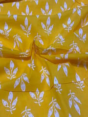 Yellow base cotton print with Leaves