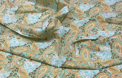 Blue base fabric with golden leaves