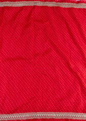Red color Organza Bandhej Embroidered Fabric