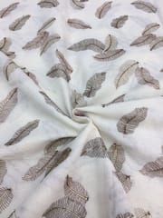 Delicate and Fine Leaf Motif Embroidery on Pure Kora Cotton